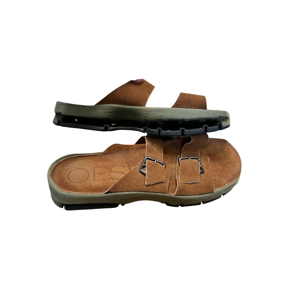 OESH Mendo Women's Suede Leather Double Strap Slide Sandals Size 10 Brown